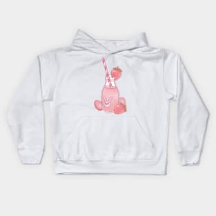 Strawberry milk with a straw Kids Hoodie